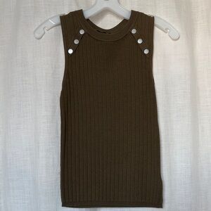 Olive Ribbed Sleeveless Top with Button Accents